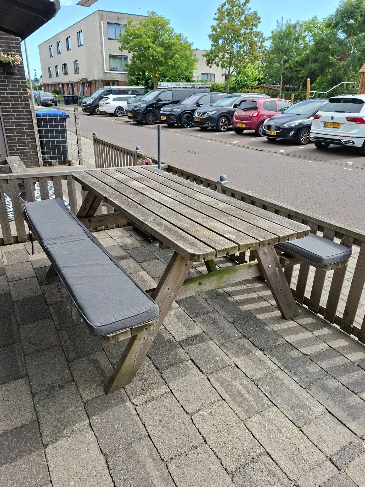 Picknick tafel met kussens, Ophalen, Gebruikt, Rechthoekig, Hout