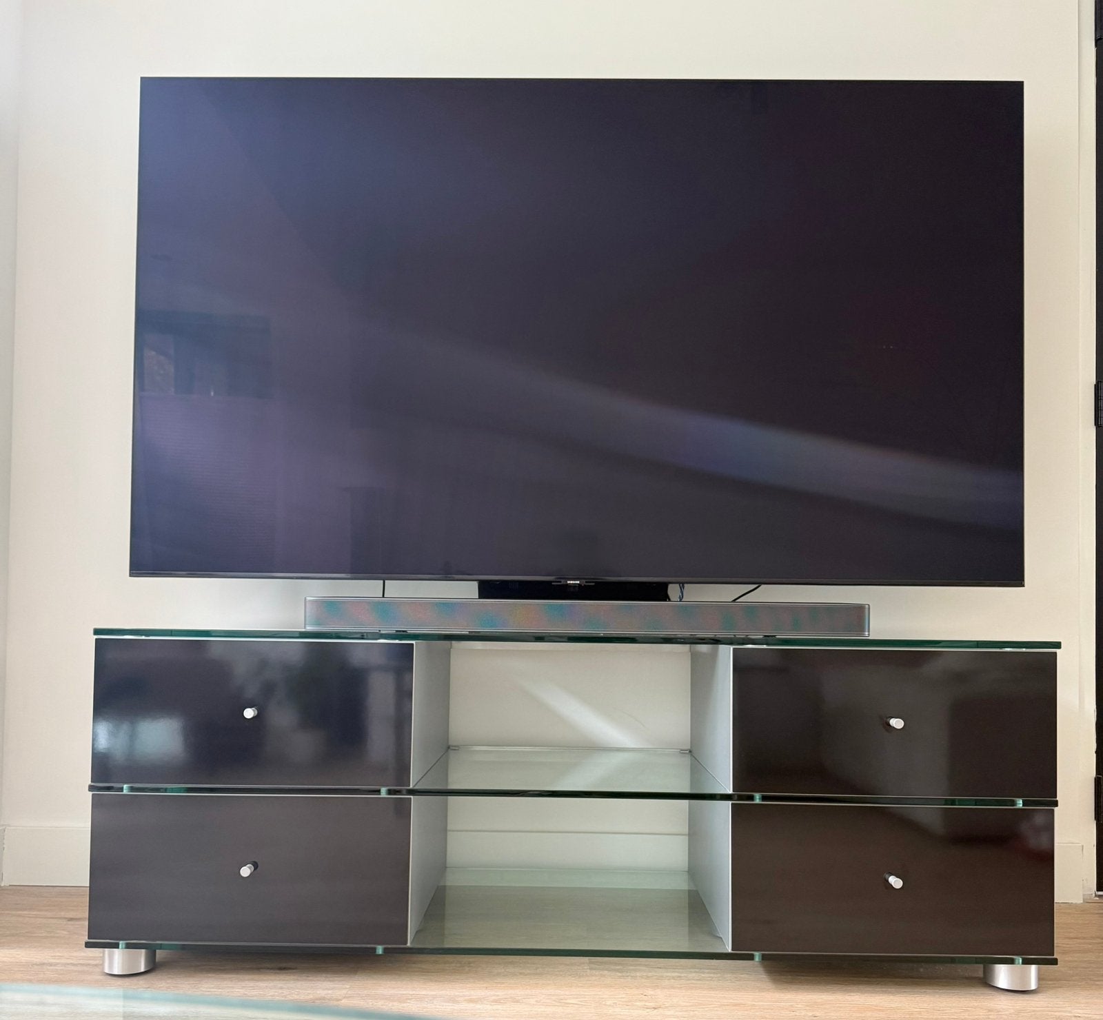 Spectral hoogwaardige glazen TV meubel, Ophalen, 150 tot 200 cm, Zo goed als nieuw, Minder dan 100 cm