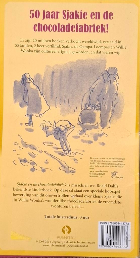 Roald Dahl Sjakie en de chocoladefabriek 3 CD Luisterboek, Boeken, Luisterboeken, Ophalen of Verzenden, Roald Dahl, Cd, Kind