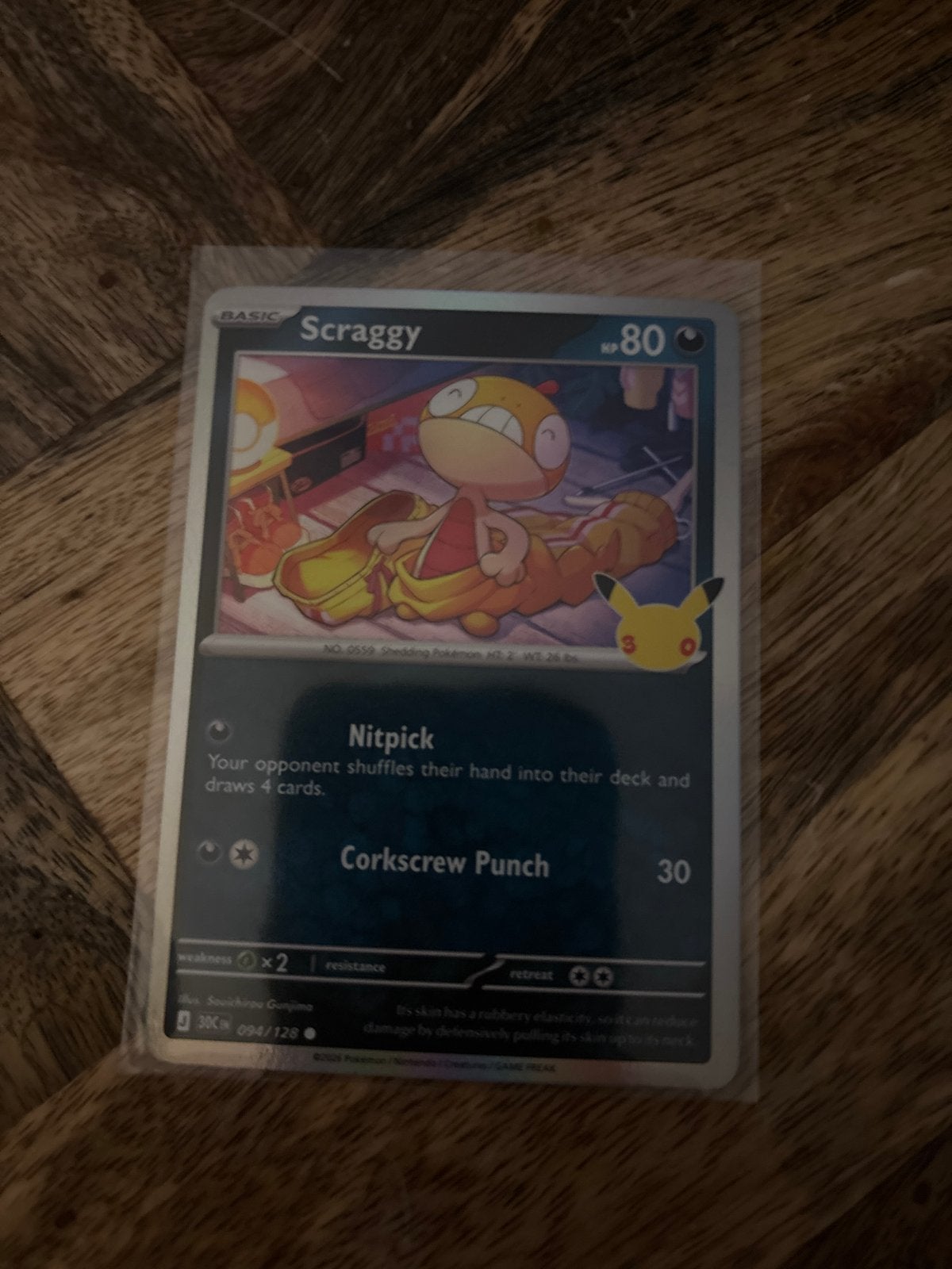 Pokémon Scraggy Celebrations Kaart 094/128, Ophalen of Verzenden, Zo goed als nieuw, Losse kaart