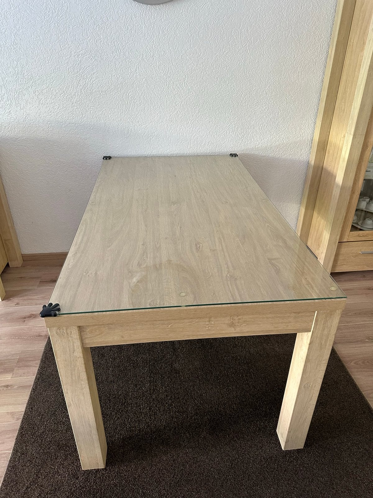Eettafel met glazen blad, Ophalen, 50 tot 100 cm, Zo goed als nieuw, Vijf personen of meer
