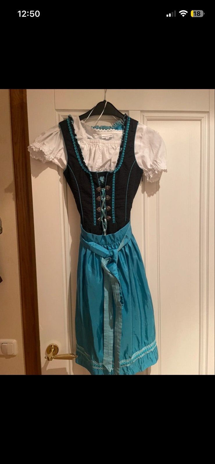 MarJo Dirndl jurk maat 34 (XS) - Zwart/Turquoise, Blauw, Ophalen of Verzenden, Zo goed als nieuw, Knielengte