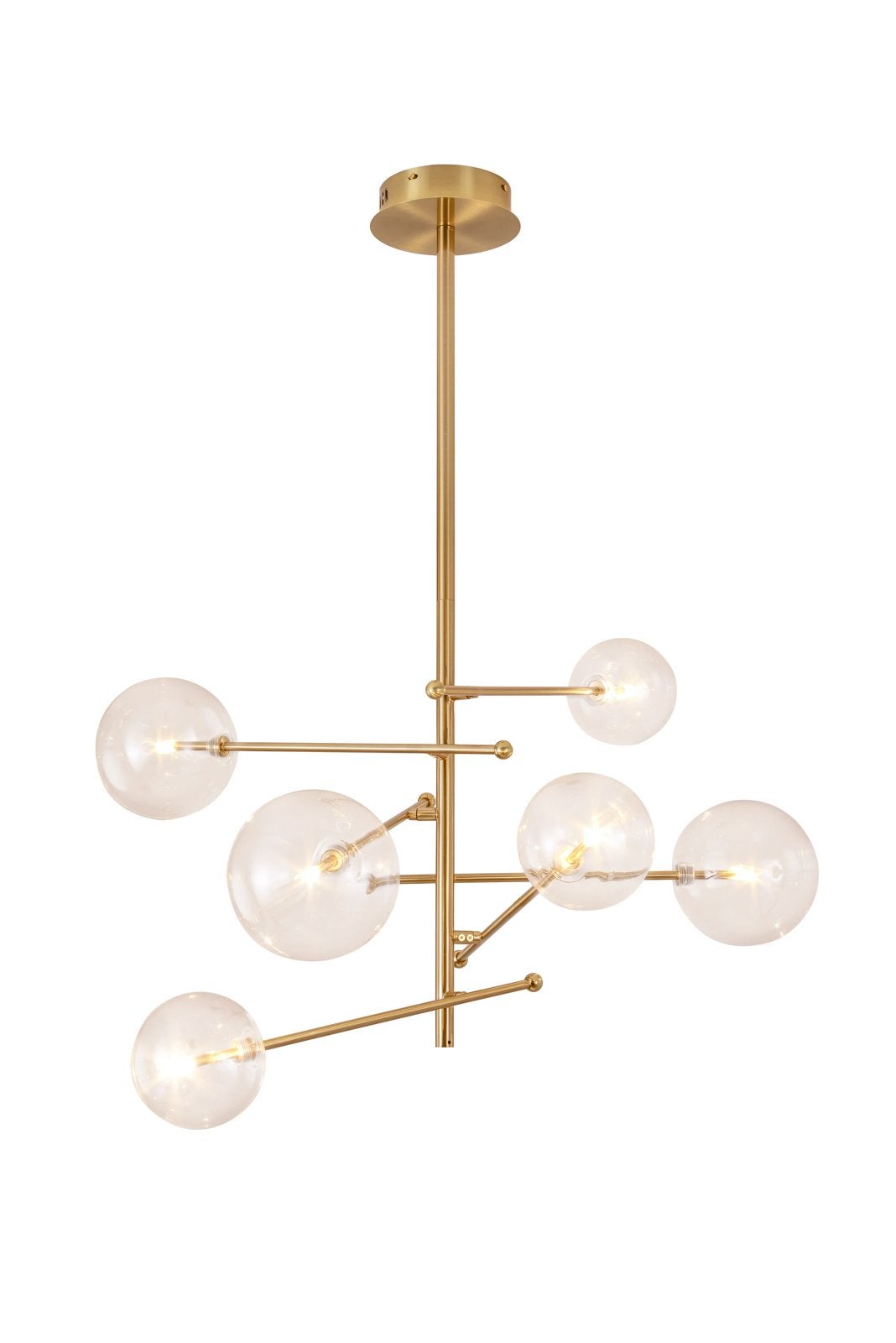 Moderne gouden hanglamp met glazen bollen, Huis en Inrichting, Lampen | Hanglampen, Ophalen, Nieuw, Metaal, 50 tot 75 cm