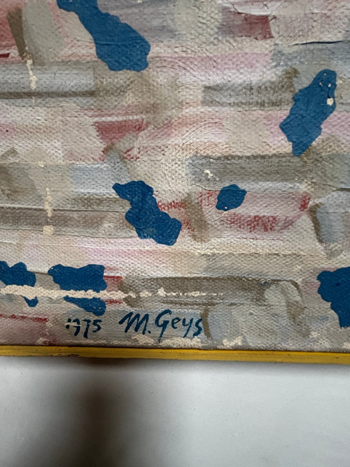 Modern stilleven M. Geys 1975 met houten omlijsting, Ophalen, Gedateerd, Doek, Realistisch
