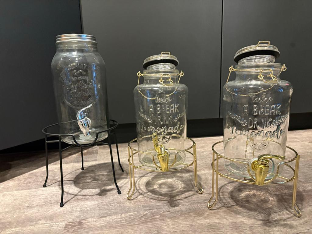 Glazen drankdispensers met standaard - 3 stuks, Ophalen, Zo goed als nieuw, Meerkleurig, Overige merken
