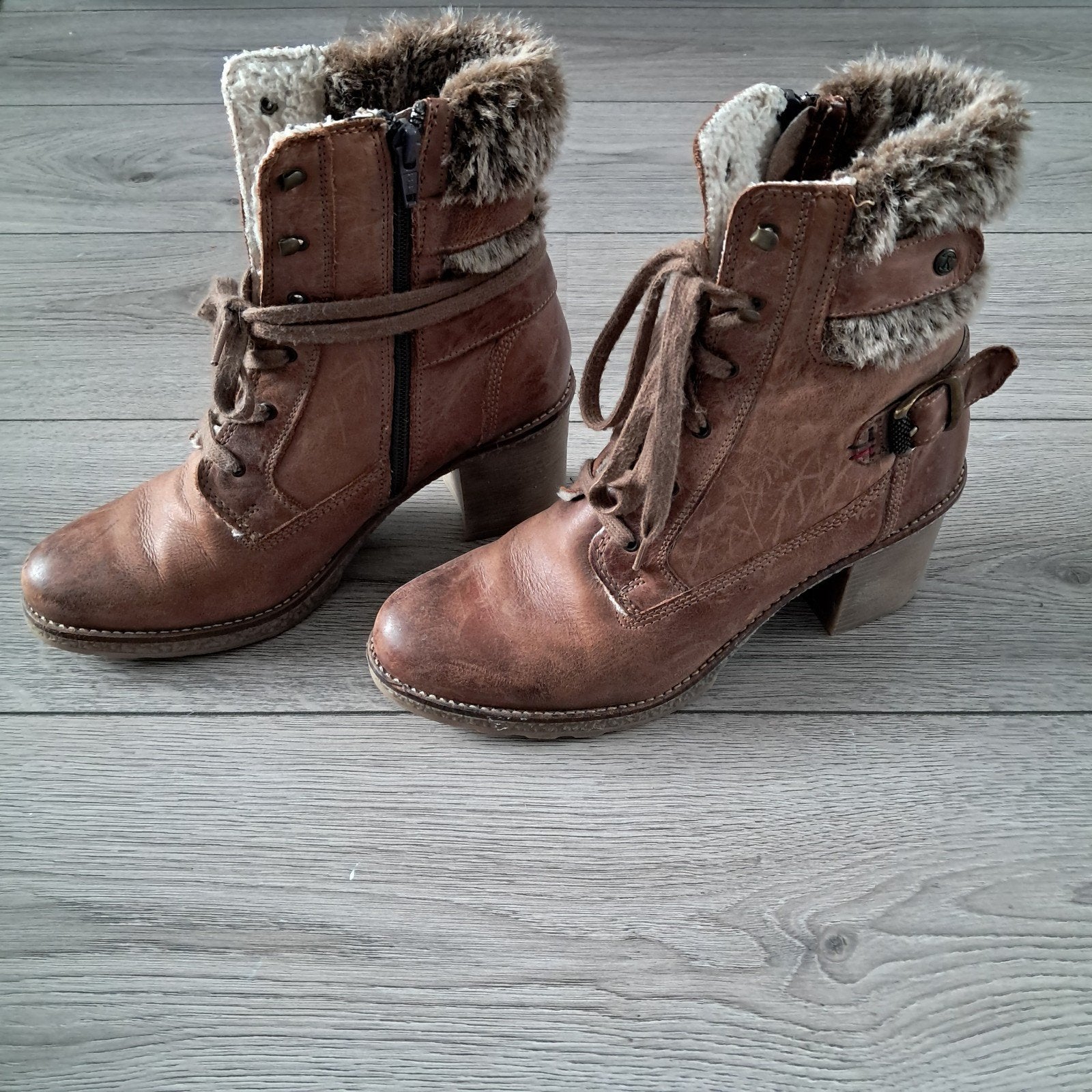 Bruine Leren Enkellaarzen/Boots maat 39, Bruin, Lage of Enkellaarzen, Ophalen of Verzenden, Excellent
