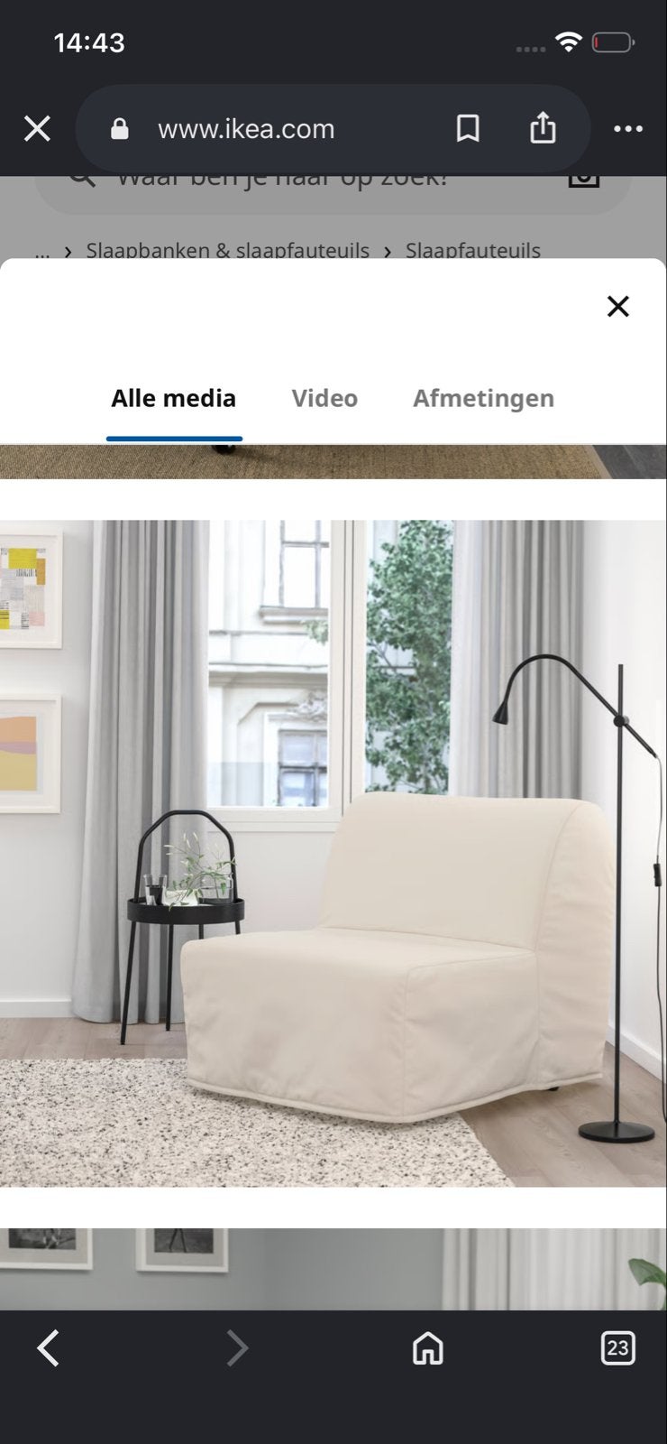 IKEA LYCKSELE LÖVÅS Slaapfauteuil - Rånsta naturel, Ophalen, Gebruikt, Eenpersoons, 190 cm of minder