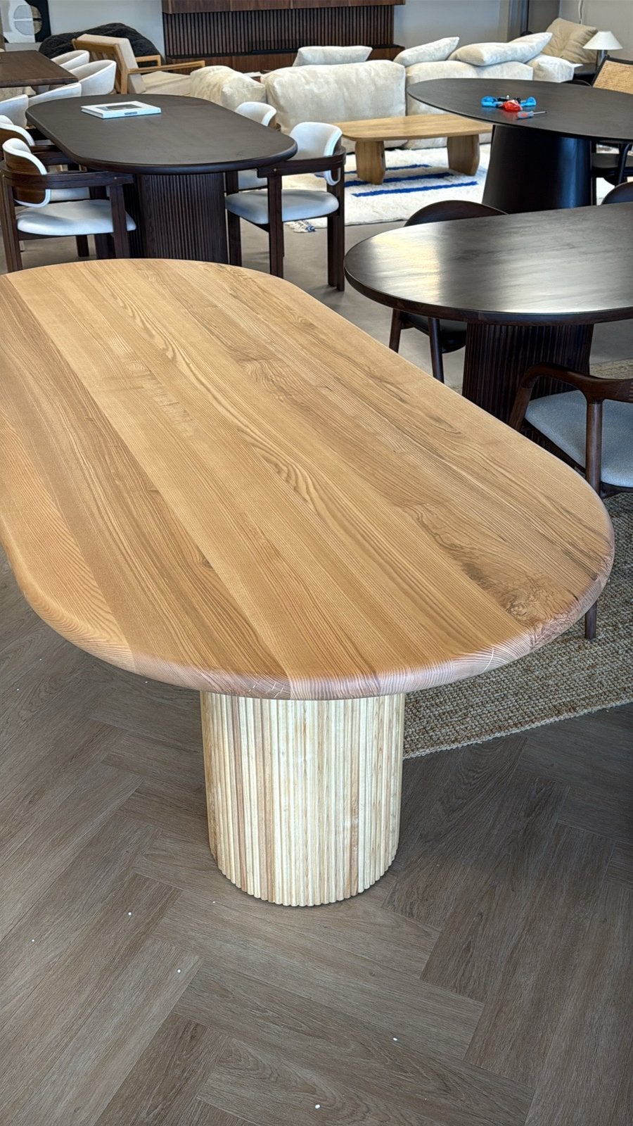 Massief eiken tafel half ovaal 220x100 licht eiken - pilaar, 100 tot 150 cm, Ophalen of Verzenden, Ovaal, Nieuw