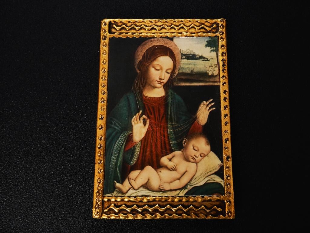 Icoon Madonna sleeping child Madonna met sluier Bergognone, Antiek en Kunst, Antiek | Religie, Ophalen of Verzenden