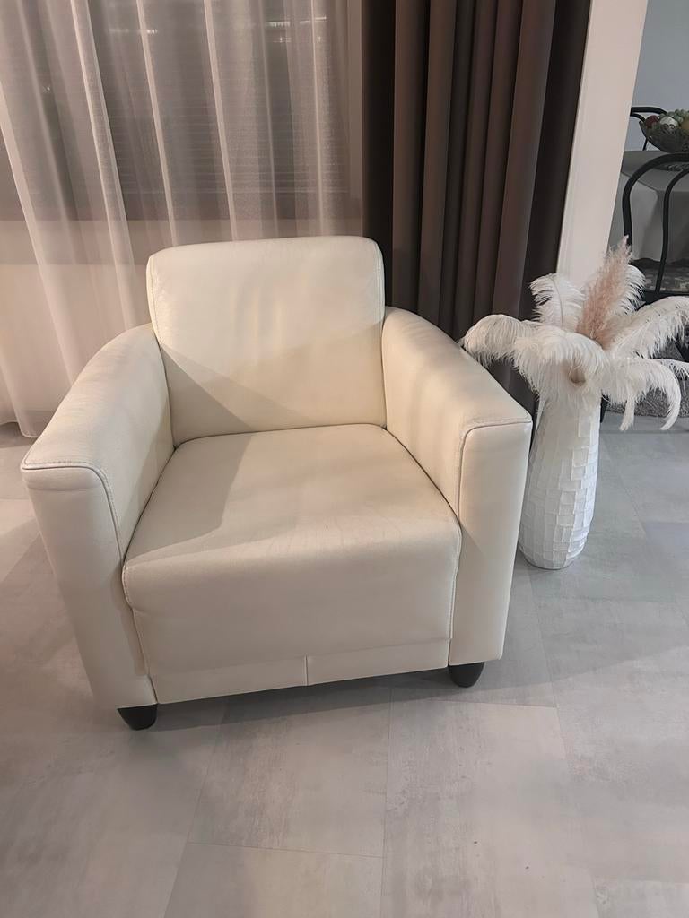 Leren fauteuil ivoor, Huis en Inrichting, Fauteuils, Ophalen, Gebruikt, Minder dan 75 cm, Leer