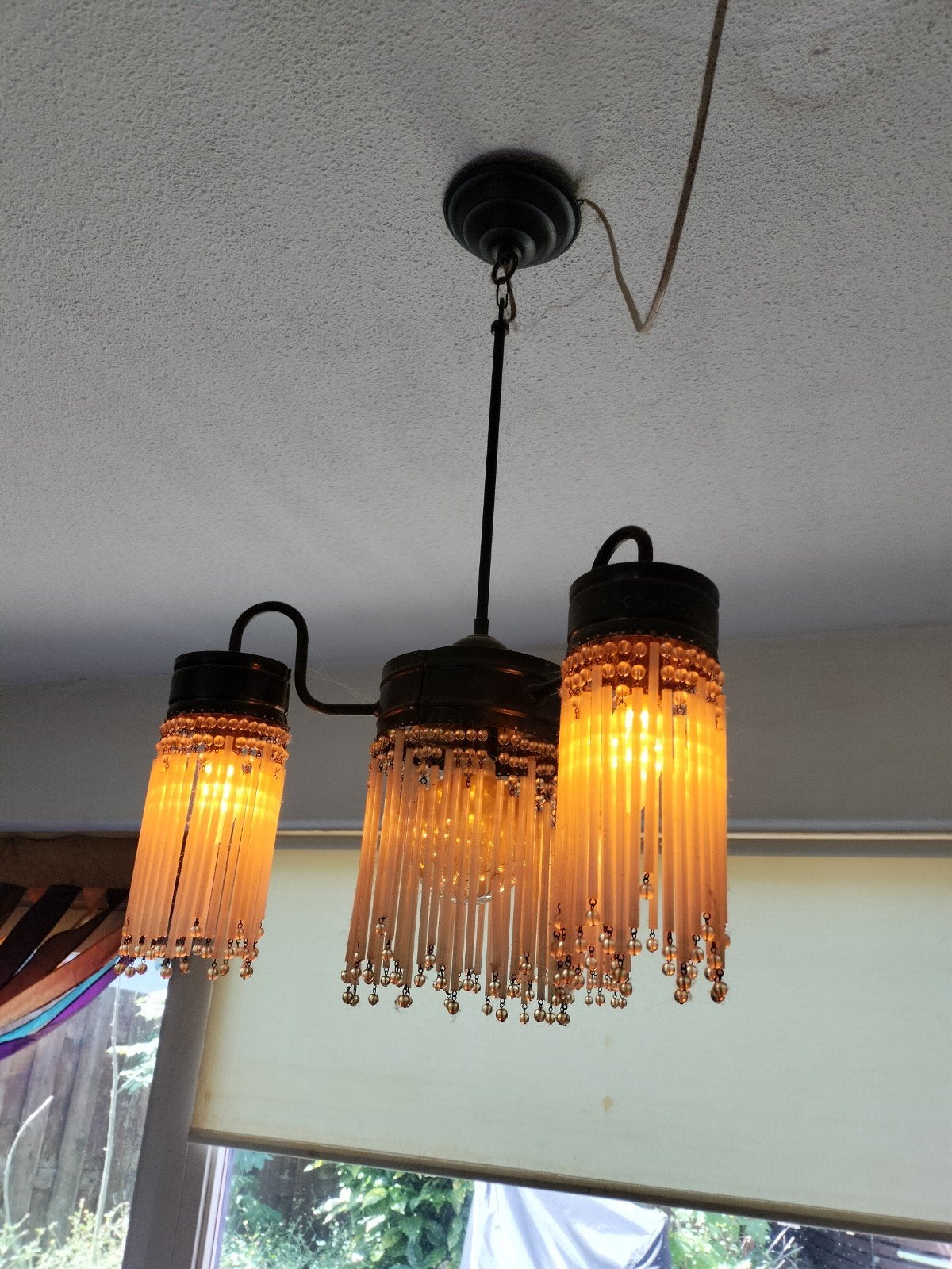 Vintage Kroonluchter met Kralen en Buisjes, Huis en Inrichting, Lampen | Hanglampen, Gebruikt, 50 tot 75 cm, Vintage, Art Deco