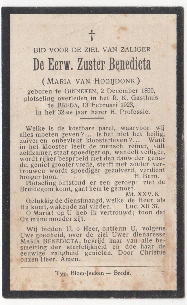 zr. Maria van Hooijdonk 1860 Ginneken + 1923 Breda, 62 jaar, Verzenden