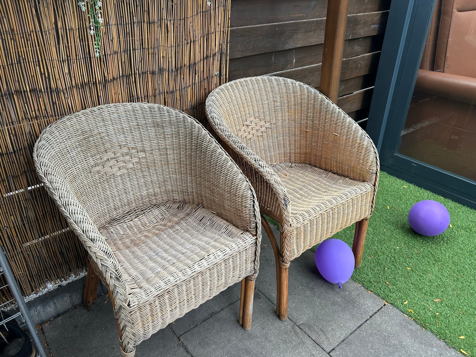 Twee rotan tuinstoelen, Tuin en Terras, Ophalen of Verzenden, Gebruikt, Rotan