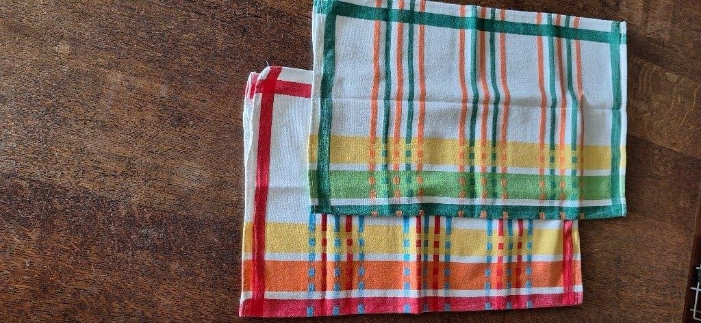 2 theedoeken met vintage streep motief, Katoen, Overige kleuren, Wasbaar, Nieuw
