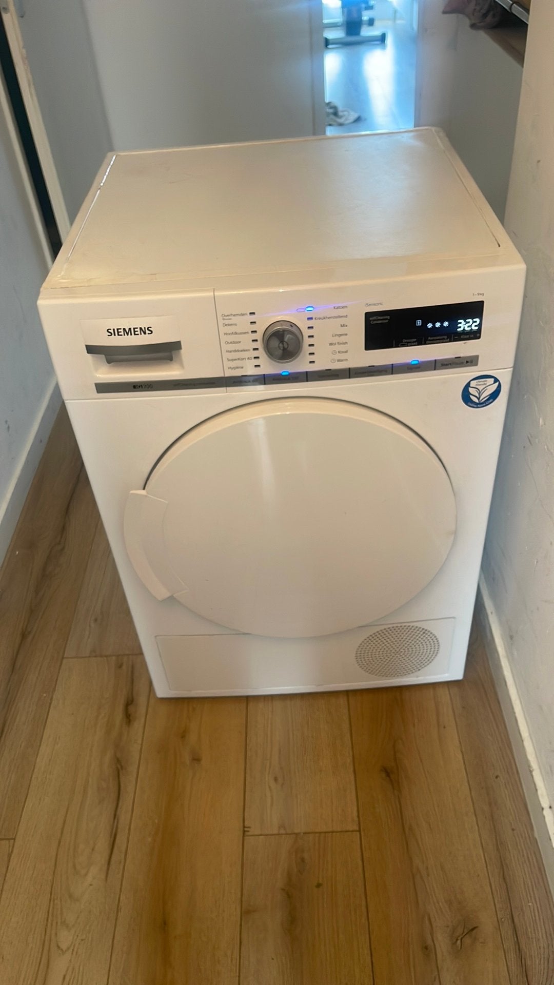 Siemens warmtepomp droger IQ700/9 kg, Ophalen, Anti-kreukfase, Overige typen, 8 tot 10 kg