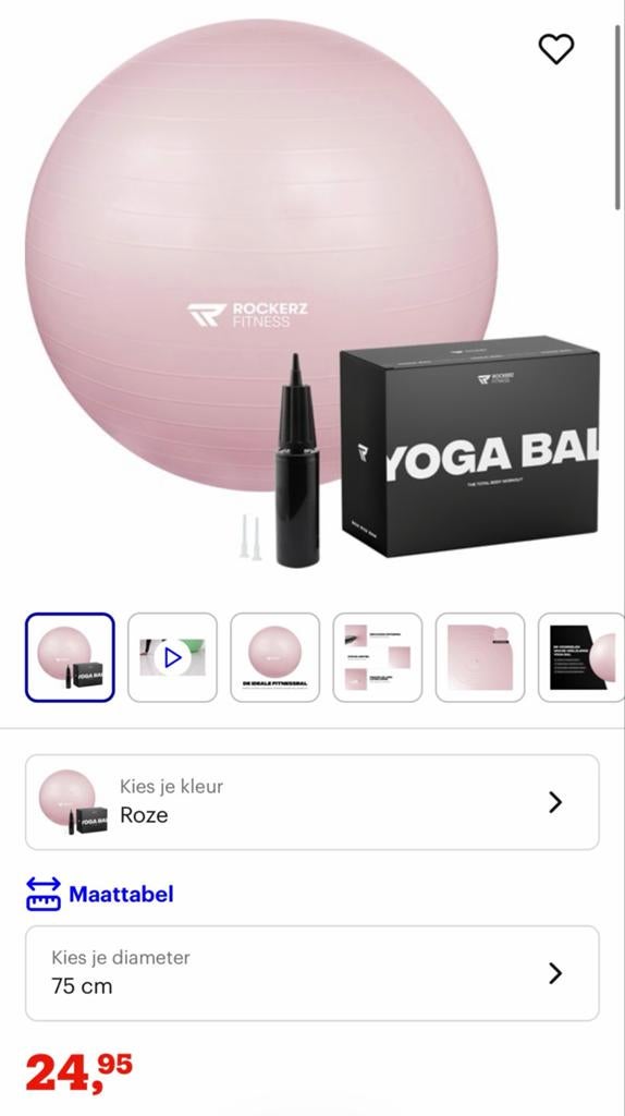 Rockerz Deluxe Yoga Fitness Bal - 75 cm Roze met Pomp, Sport en Fitness, Fitnessmaterialen, Ophalen, Zo goed als nieuw, Buik, Fitnessbal