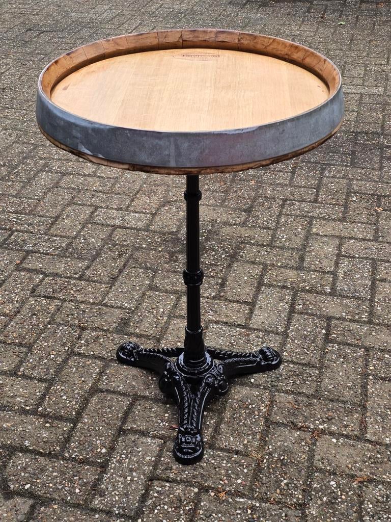 Sidetable van wijnvat, Bistrotafel eiken, gietijzeren poot, Ophalen, Nieuw, Rond, Hout