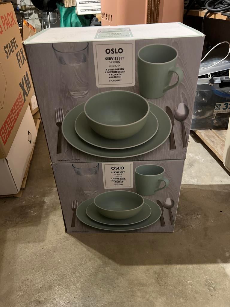 Oslo Servies 16-delig Groen - Nieuw in Doos, Ophalen, Keramiek, Nieuw, Effen