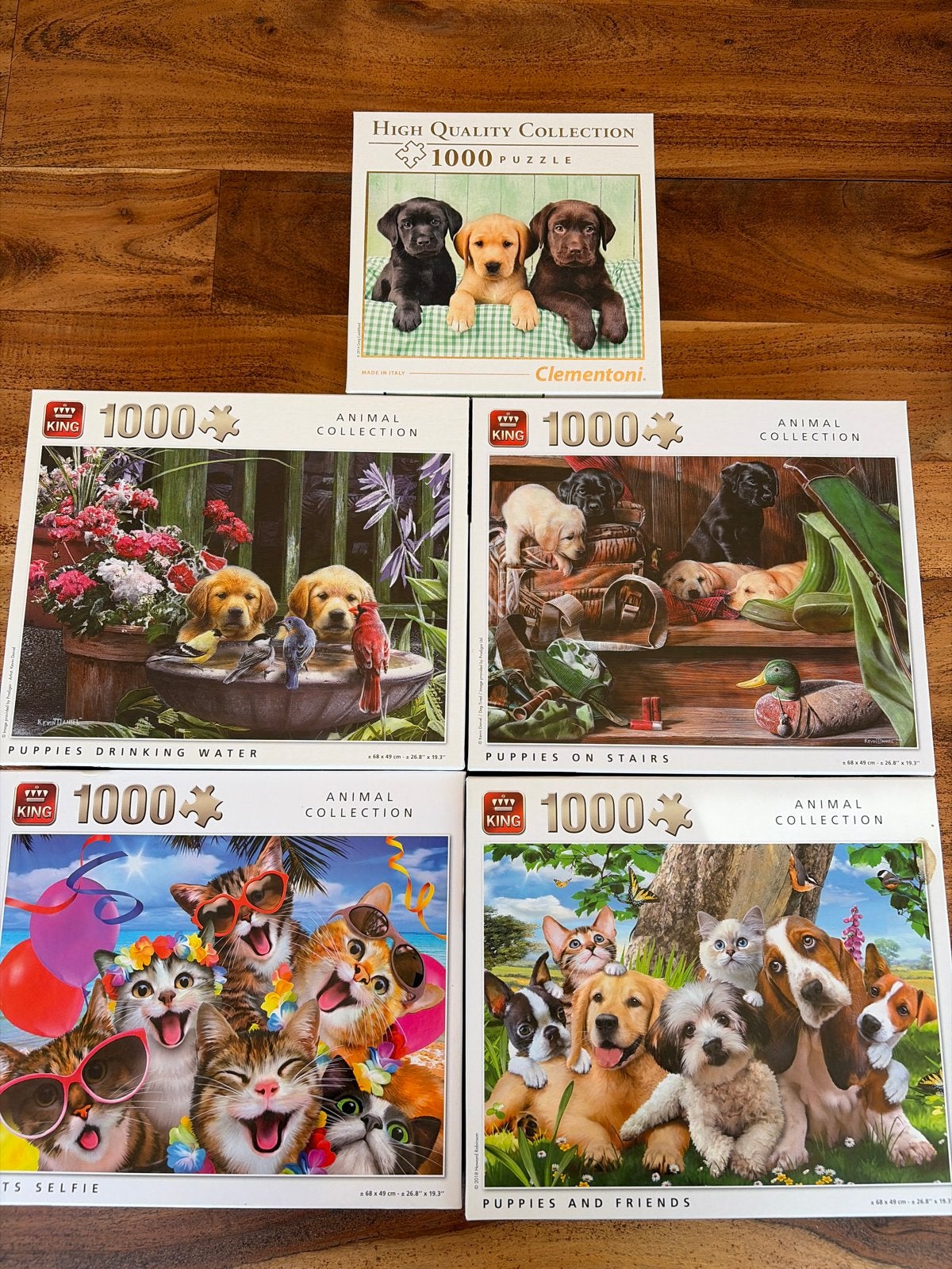 5x 1000 stukjes puzzels: puppy's en katten, Ophalen, 500 t/m 1500 stukjes, Zo goed als nieuw, Legpuzzel