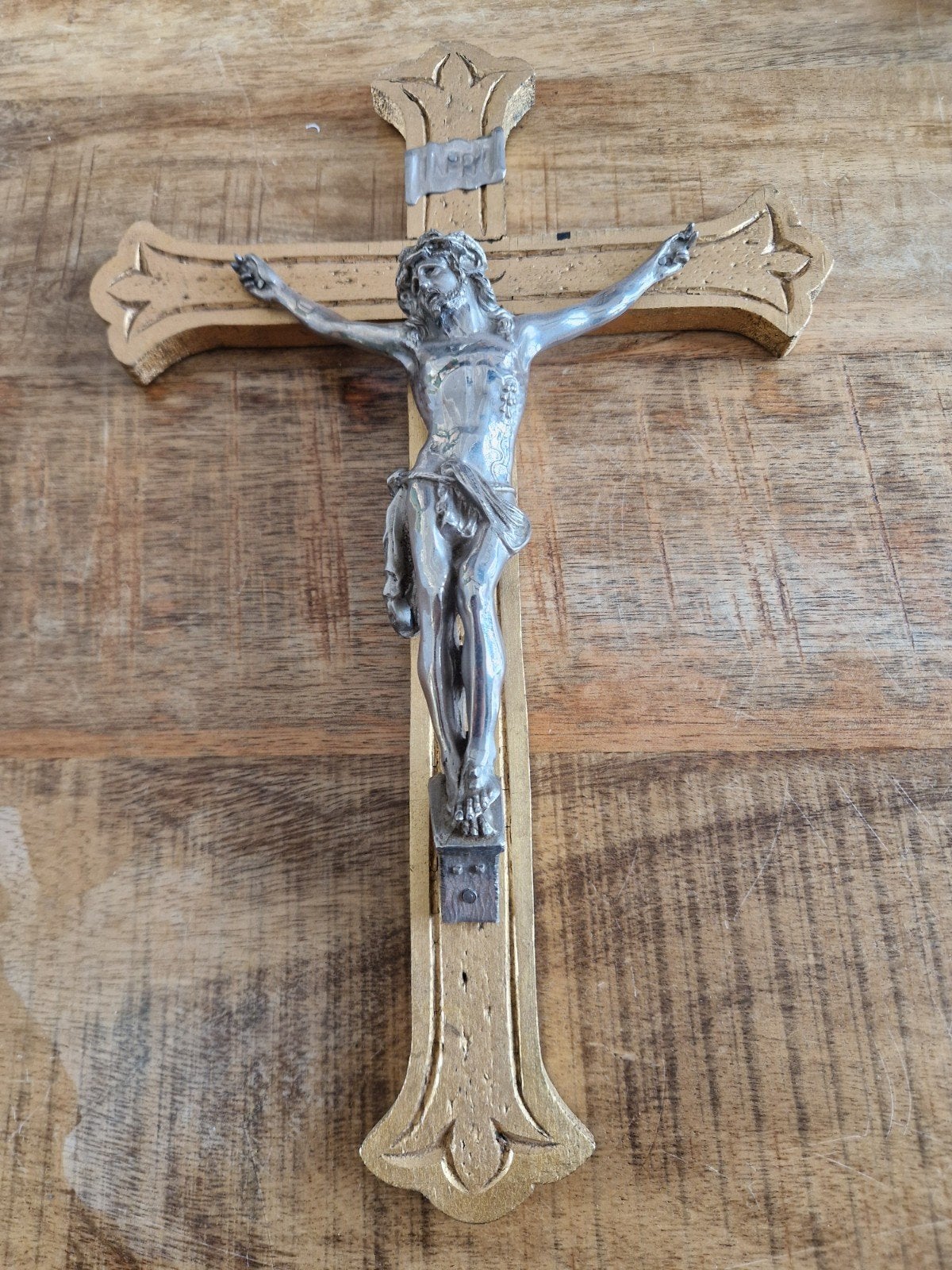 Antiek houten kruisbeeld met Christusfiguur, Ophalen of Verzenden