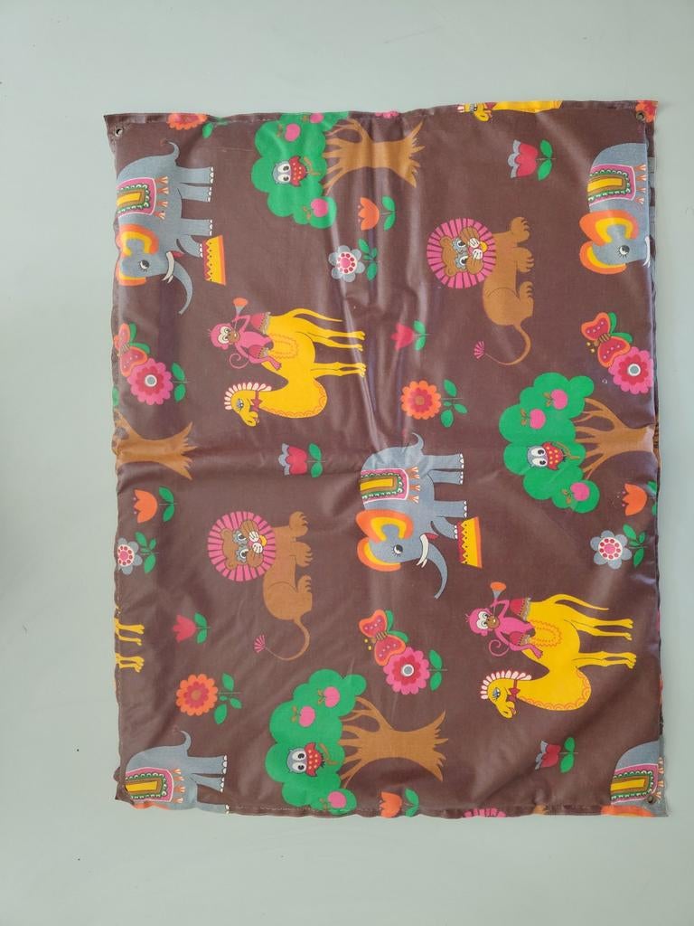 Vintage  afneembaar boxkleed (jaren 70) vrolijke dierenprint, Ophalen, Gebruikt