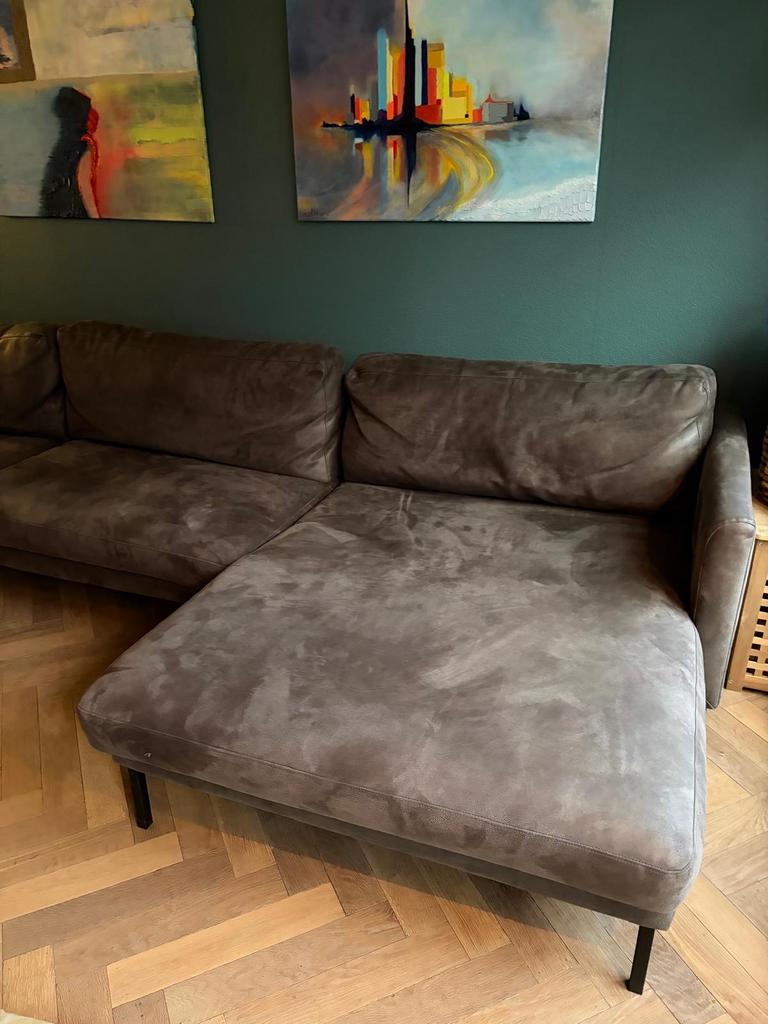 Comfortabele en nette grijze hoekbank, Huis en Inrichting, Ophalen, Gebruikt, Vierpersoons of meer, Stof
