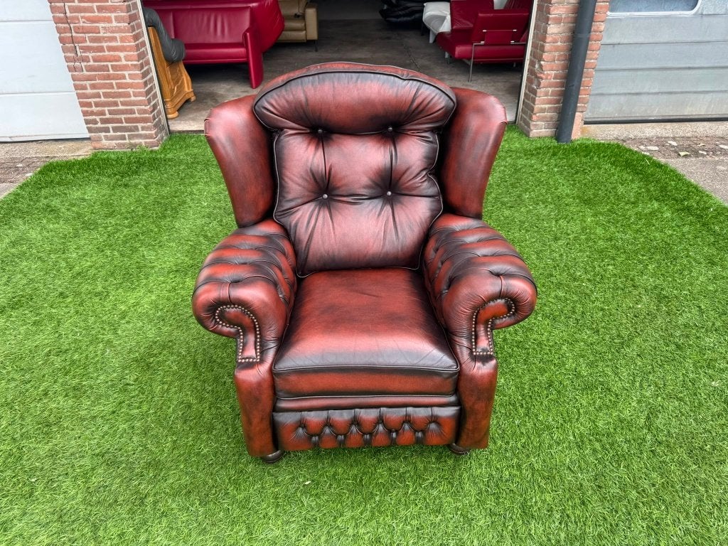 Fauteuil Springvale Chesterfield Suzanne stoel bordeaux leer, Huis en Inrichting, Fauteuils, Ophalen, Geen, Zo goed als nieuw