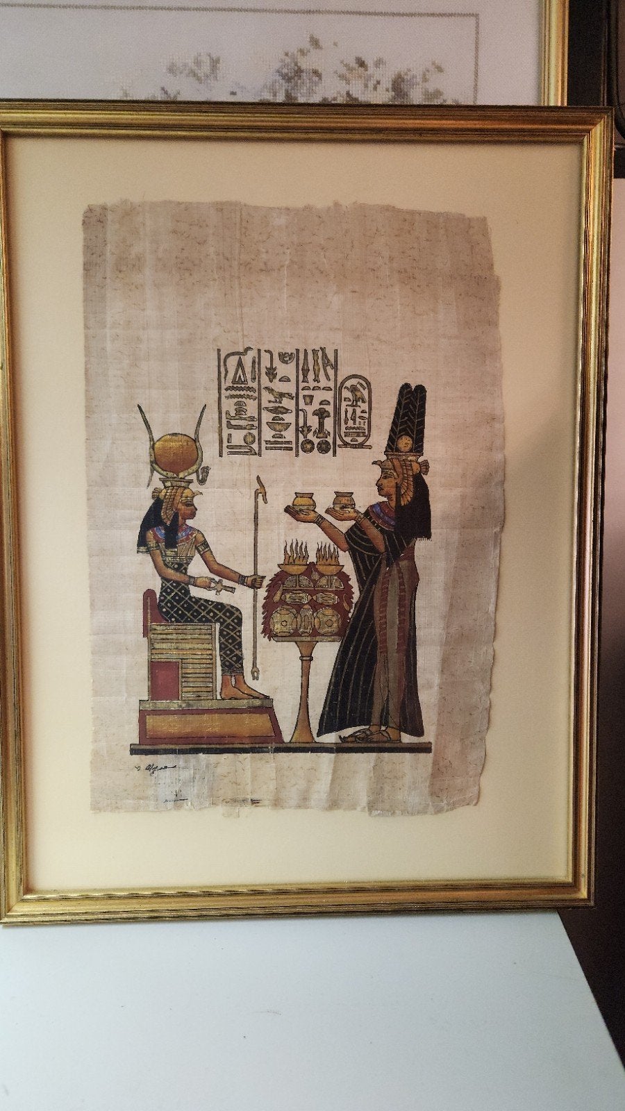 Ingelijste Egyptische papyrus met hiërogliefen, Ophalen