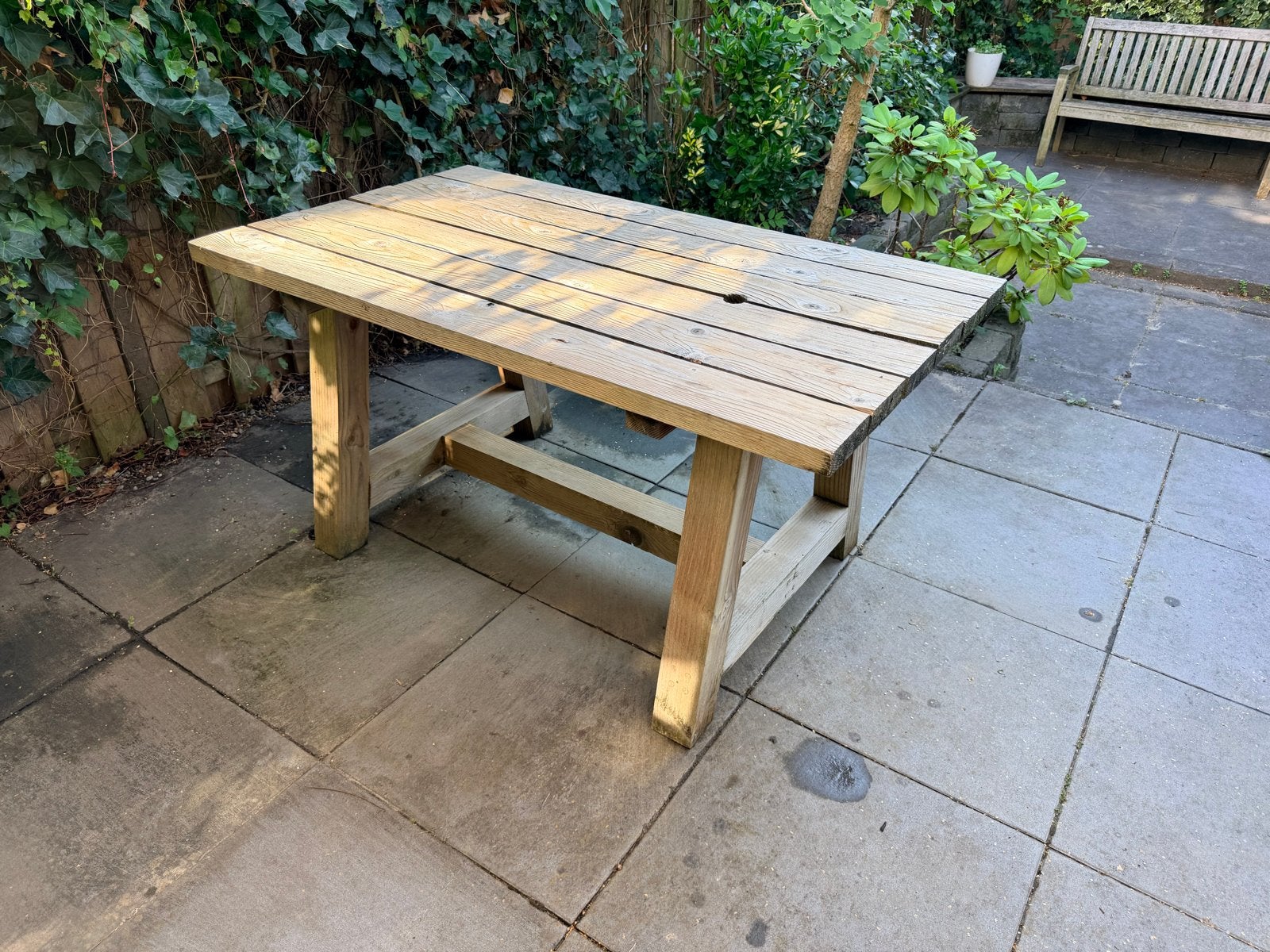 Robuuste houten tuintafel, Ophalen, Gebruikt, Rechthoekig, Hout