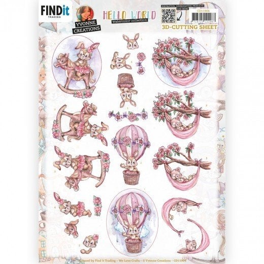 Yvonne Creations CD11904 Hello World Playing Bunny knipvel, ., Nieuw, Ophalen of Verzenden, .