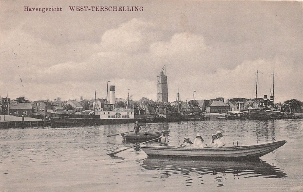 AZ879 West Terschelling Haven gezicht 1917 uitg. Duyf, Verzenden, Voor 1920, Gelopen, Waddeneilanden