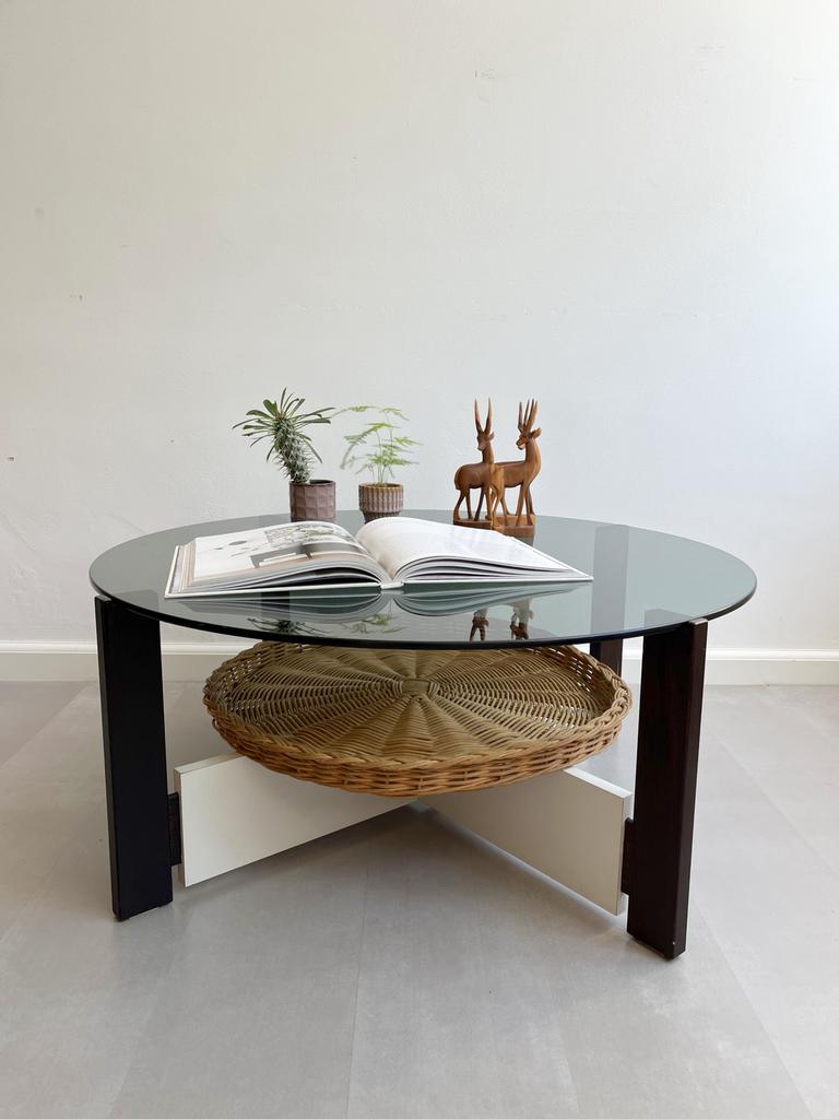 Vintage space age salontafel, jaren 60/midcentury, Gebruikt, 50 tot 100 cm, Glas, 50 tot 100 cm