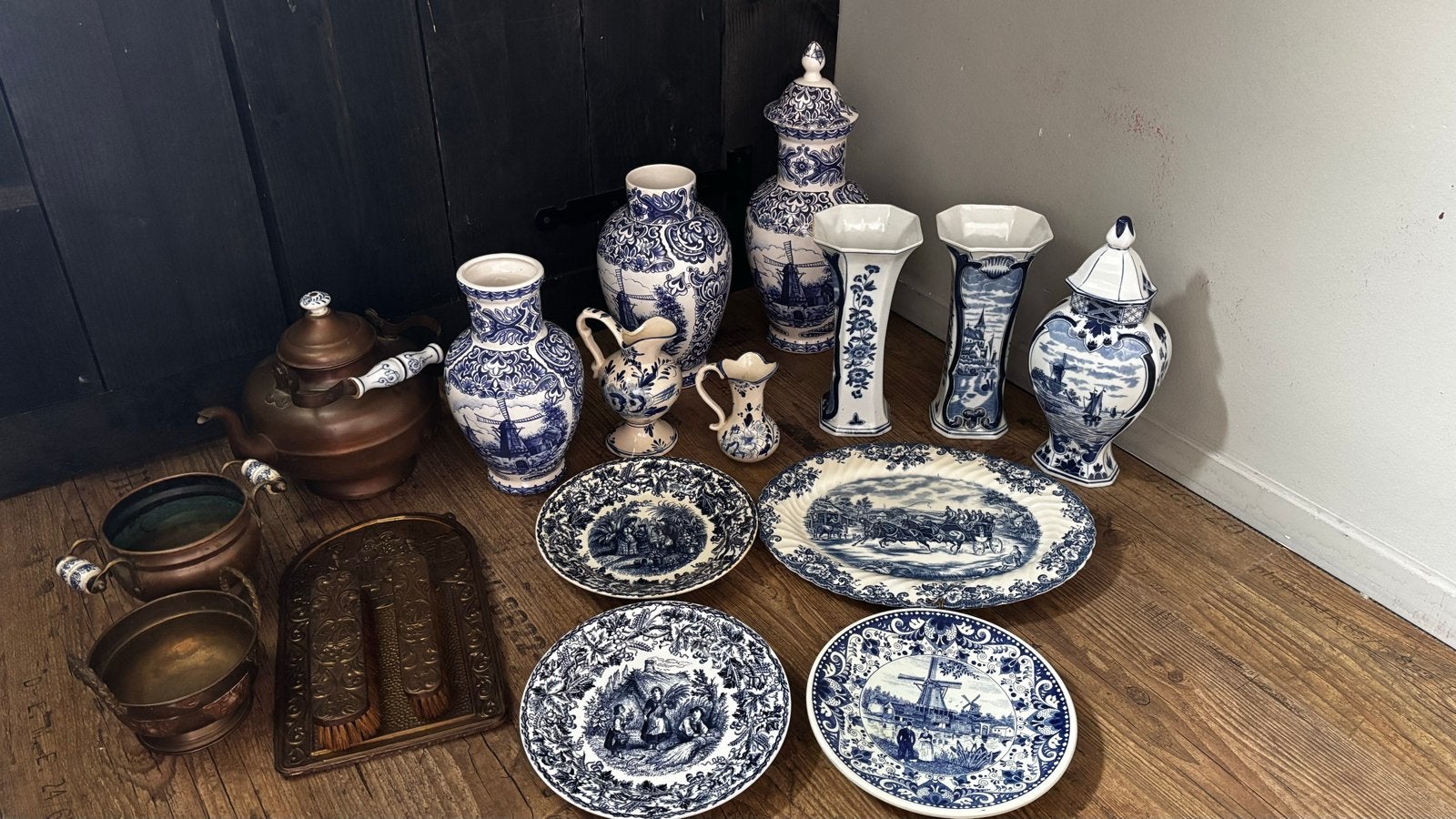 Delfts Blauw en koperen decoratie set, Ophalen