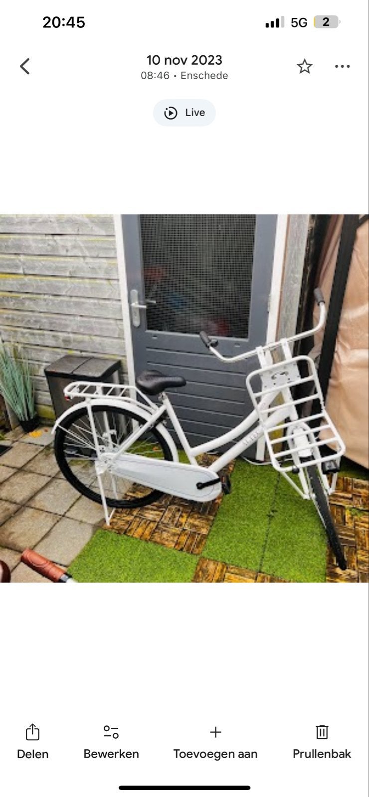 Witte transportfiets met voordrager, Terugtraprem, Gebruikt, Versnellingen, 50 tot 53 cm
