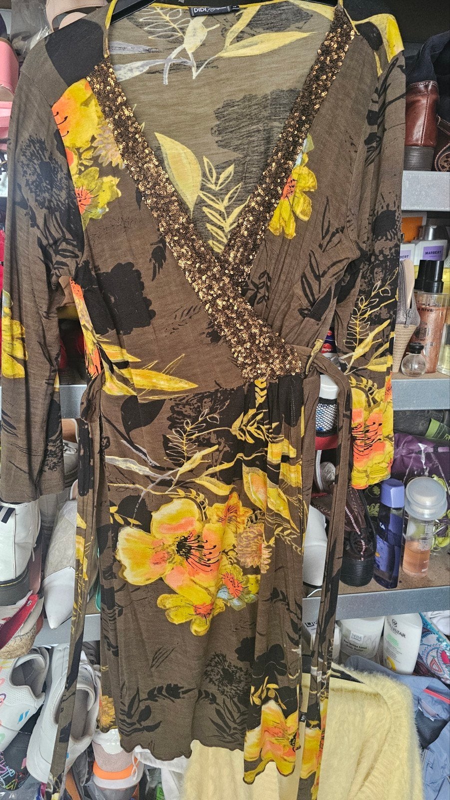 DIDI pretty different Jurk Maat L Bloemenprint Pailletten, Kleding | Dames, DIDI pretty different, Bruin, Maat 42/44 (L), Ophalen of Verzenden