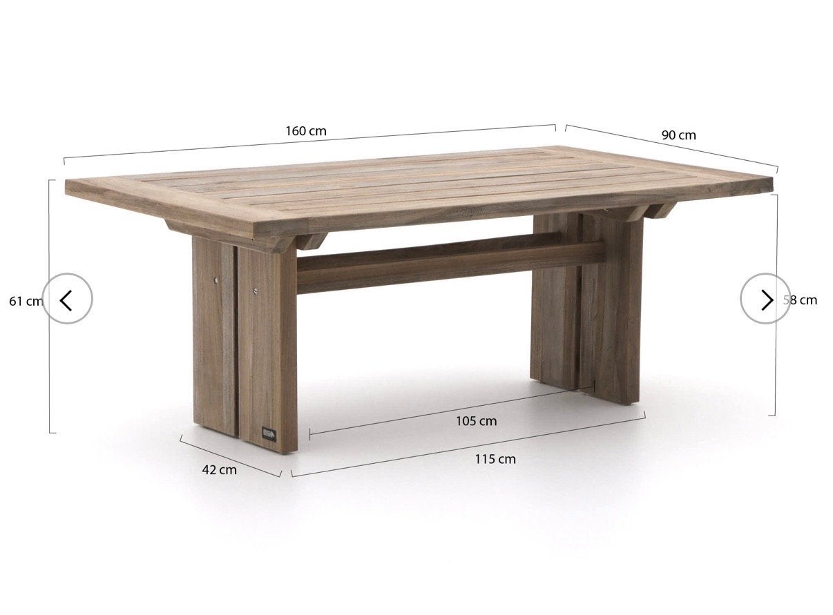 Rough-L lounge dining tafel 160x90cm - Teakhout, Ophalen, Gebruikt, Rechthoekig, Teakhout
