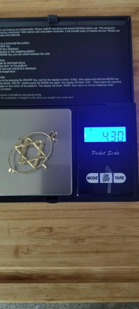 Gouden Hanger Davidster met Tijgeroog Steen, Ophalen of Verzenden, Zo goed als nieuw, Goud, Goud