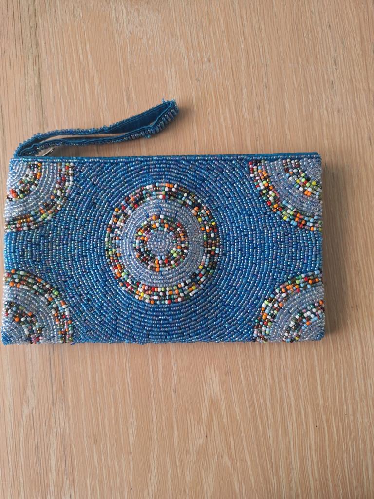 Clutch avondtasje blauw met kraaltjes, Ophalen of Verzenden, Nieuw, Blauw, Avondtasje