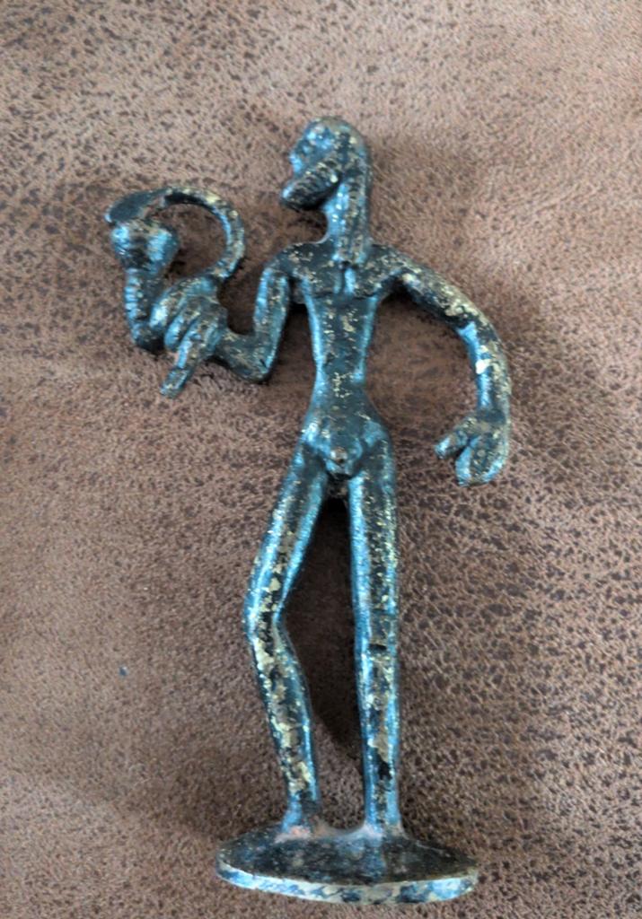 Bronzen Beeldje Asclepius - Grieks Antiek Stijl, Antiek en Kunst, Minder dan 20 cm, Ophalen of Verzenden, Beeld, Bruin