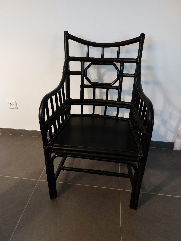 Sierlijke zwarte rotan stoel 46 x 55 x 47 cm., Ophalen, Zwart, Riet of Rotan, Eén