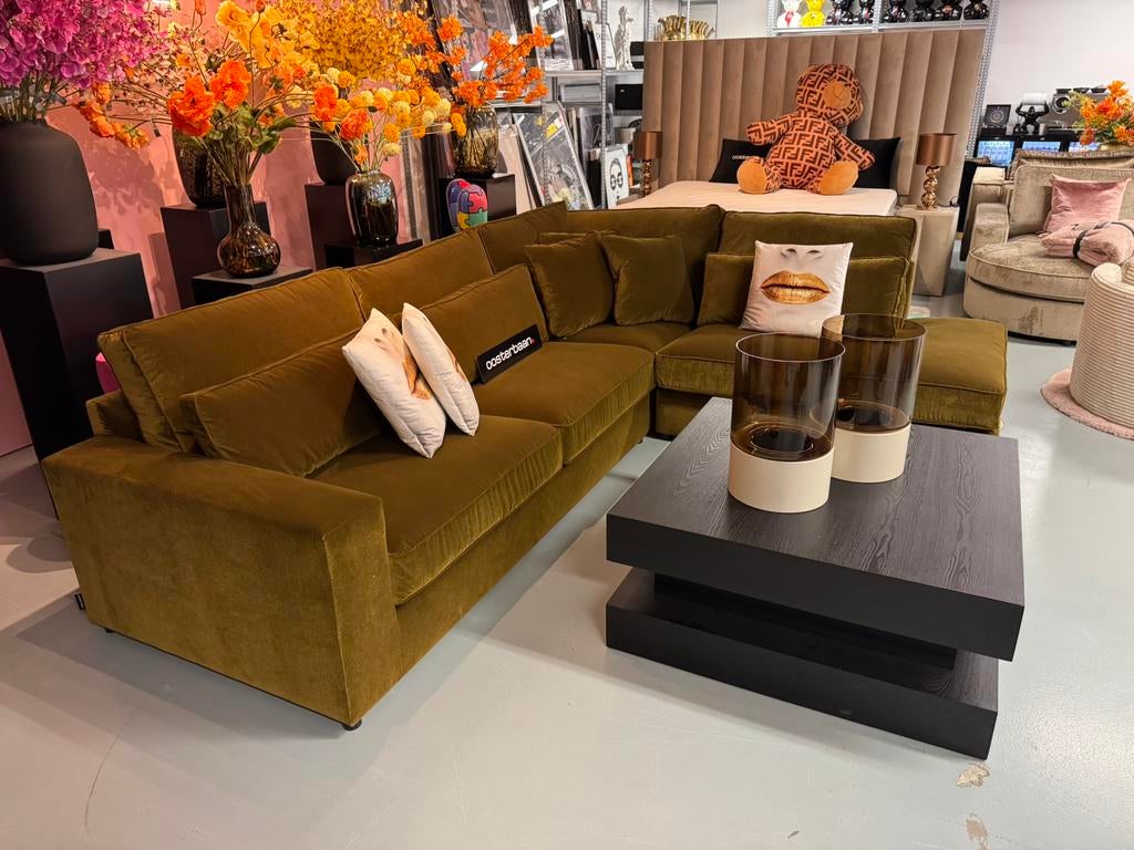 Luxe Velvet Hoekbank Pocket 310x250cm Groen Green Moss Uniek, Info@oosterbaanwonen.nl, Venus 31 8448CE Heerenveen, Hoekbank, Oosterbaan Wonen