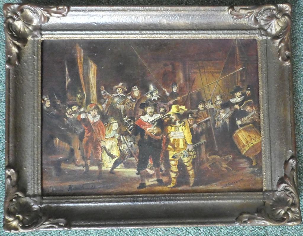olieverf schilderij mini-Nachtwacht, Antiek en Kunst, Kunst | Schilderijen | Klassiek, Ophalen of Verzenden