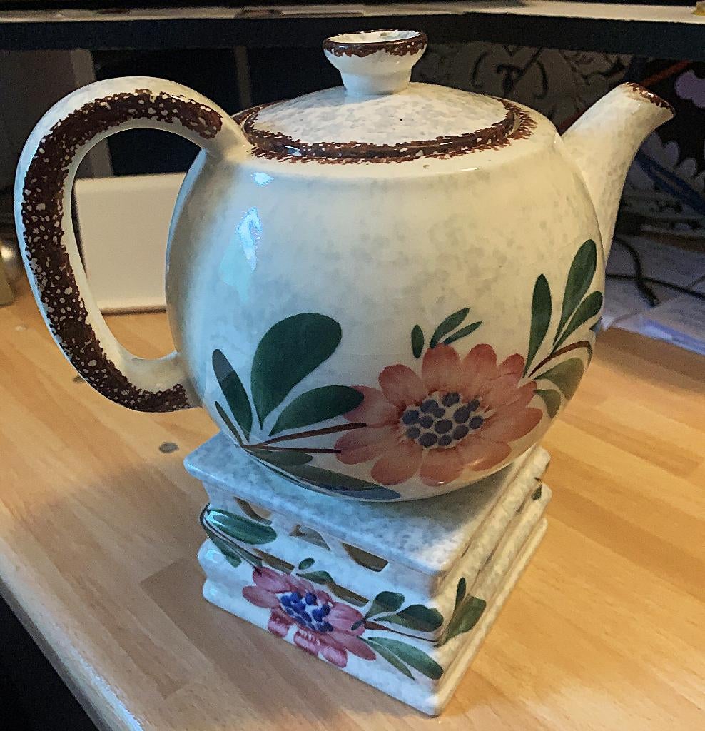 Theepot + Warmhouder 'SMF Schramberg' Aardewerk PRIJSVERL.!, Ophalen, Gebruikt, Overige typen, Overige stijlen