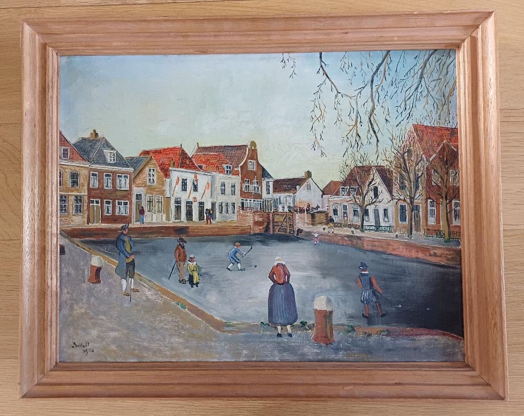 Schilderij - wintertafereel - uitzicht op de Kolk Spaarndam, Antiek en Kunst, Ophalen of Verzenden