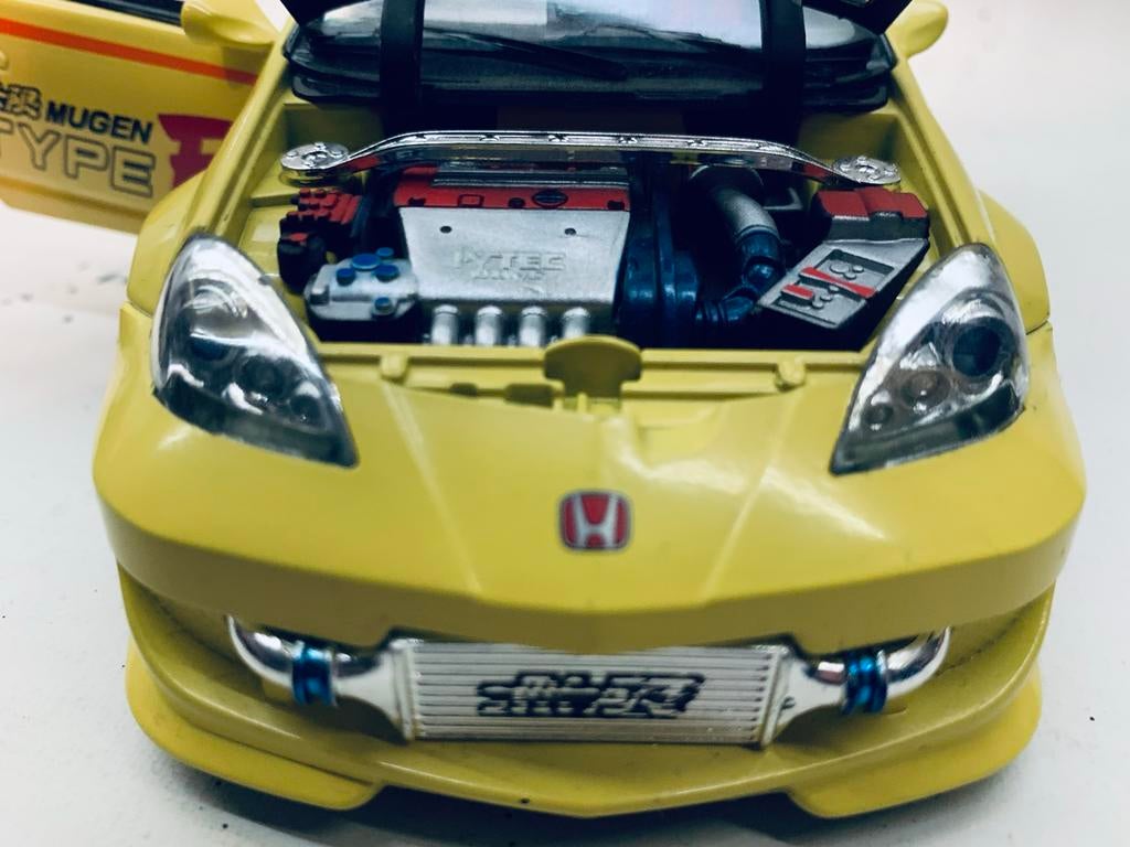 Gele Honda Integra Type R, Hobby en Vrije tijd, Modelauto's | 1:24, Ophalen of Verzenden, Zo goed als nieuw, Auto, Overige merken