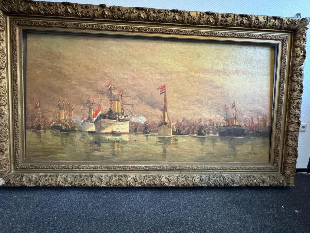 VLOOTSCHOUW - ZEESLAG - INAUGURATIE - OLIEVERF SCHILDERIJ, Antiek en Kunst, Ophalen