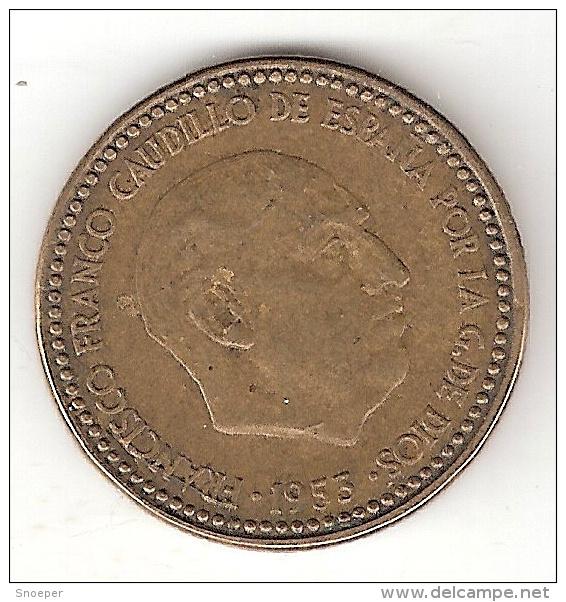*spain 1 peseta 1953 !! (54) km 775 vf+, Verzenden, Overige landen, Losse munt