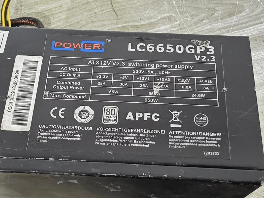 Lc power 650w max voeding psu power supply lc6650gp3 v2.3, Ophalen of Verzenden, Gebruikt