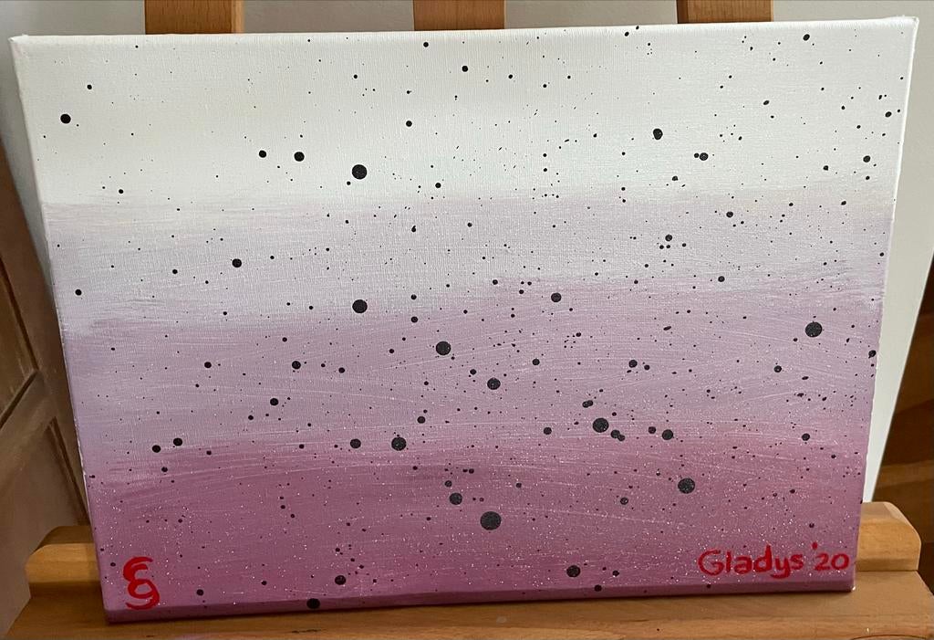 Abstract Schilderij Wit Paars Rose Glitter, Ophalen of Verzenden