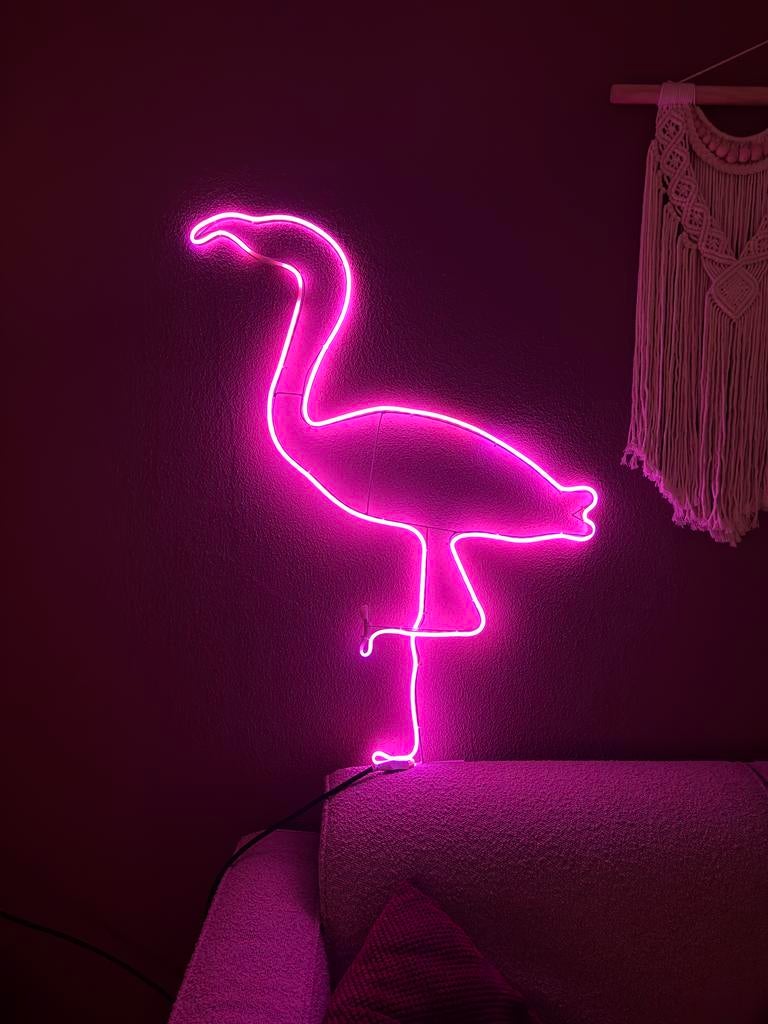 Roze Flamingo Neon Lamp - Hangend of Staand, Ophalen, Zo goed als nieuw, Kunststof, 75 cm of meer